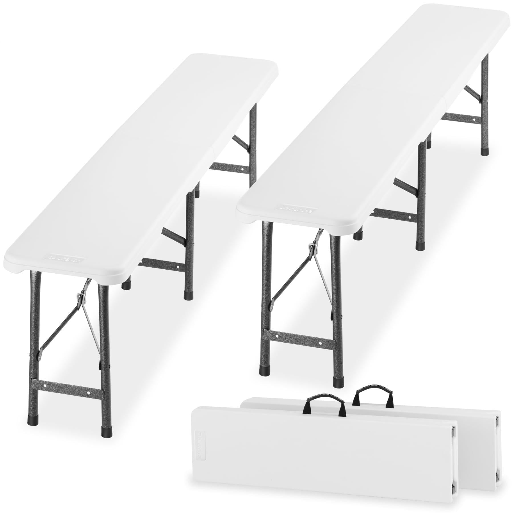 tectake® Set 2x Panchina da esterno 180x27,5x42 cm, Set 2 Panche Pieghevoli da Campeggio Formato Valigia, Struttura in Acciaio, Blocco di sicurezza, Ideale per Giardino, Campeggio, Spiaggia - Bianco