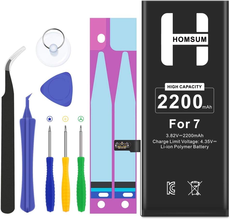 Battery Replacement for iPhone 7, High Capacity 2200mAh Li-ion Battery with Repair Tool Kits & Instructions - 365 Days Warranty