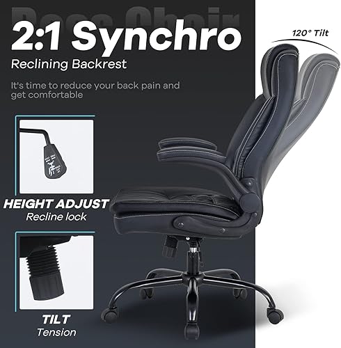 Miniatura 5 de Silla de oficina, silla de computadora con soporte lumbar, reposabrazos ajustable, silla de tareas, giratoria, de piel sintética, respaldo alto,