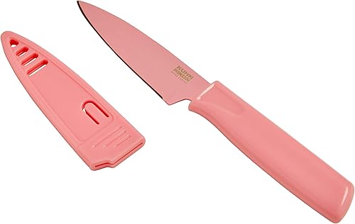 Miniatura 25 de Kuhn Rikon Colori - Cuchillo de pelar de acero inoxidable japonés de 4 pulgadas, hoja antiadherente, mango ergonómico y funda, color blanco