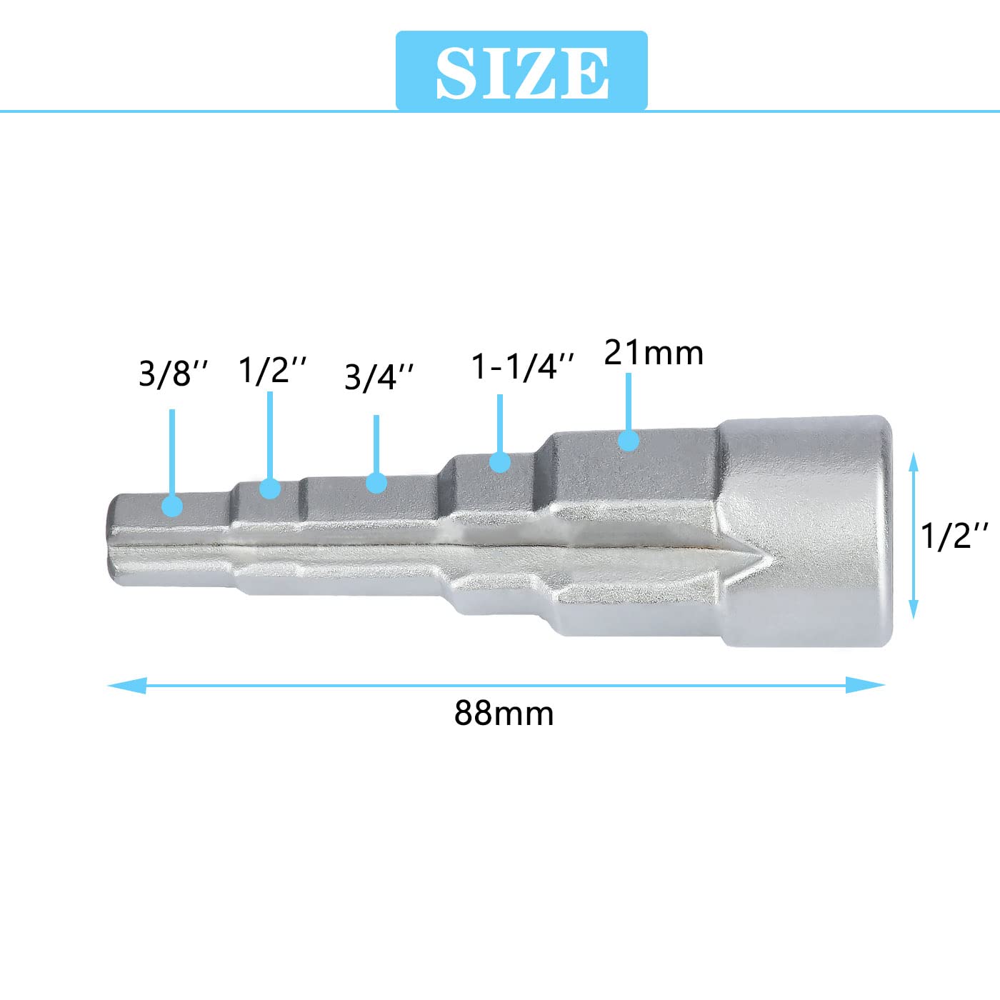 Chiave universale per nippli valvole, chiave a gradini con 5 gradini da 3/8, 1/2, 3/4, 1-1/4" per impianti idraulici e radiatori