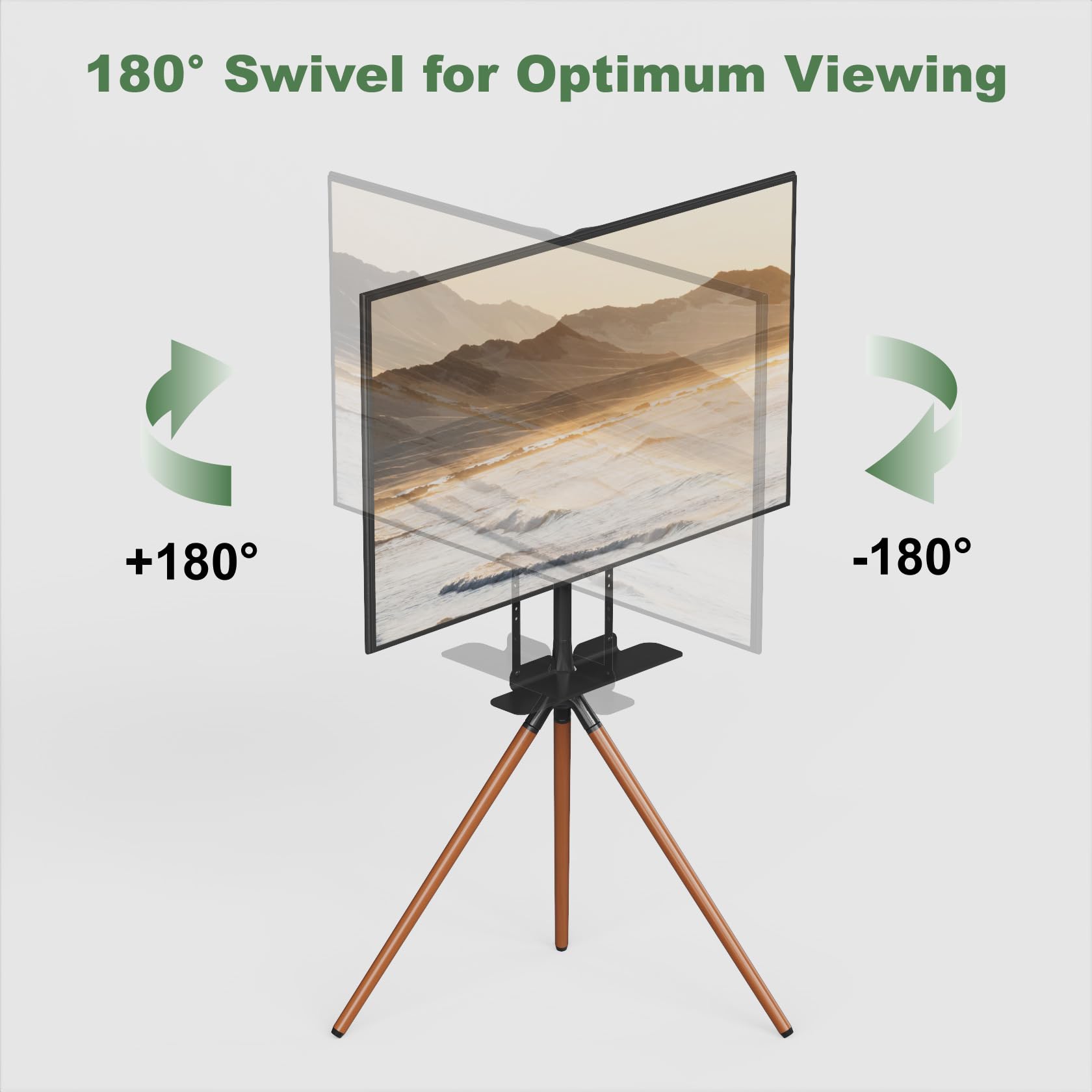 UPGRAVITY Cavalletto per TV a schermo piatto da 45-65", treppiede regolabile in altezza con ripiano soundbar, supporto da pavimento portatile per TV con fascette per cavi, girevole a 180°, max. VESA