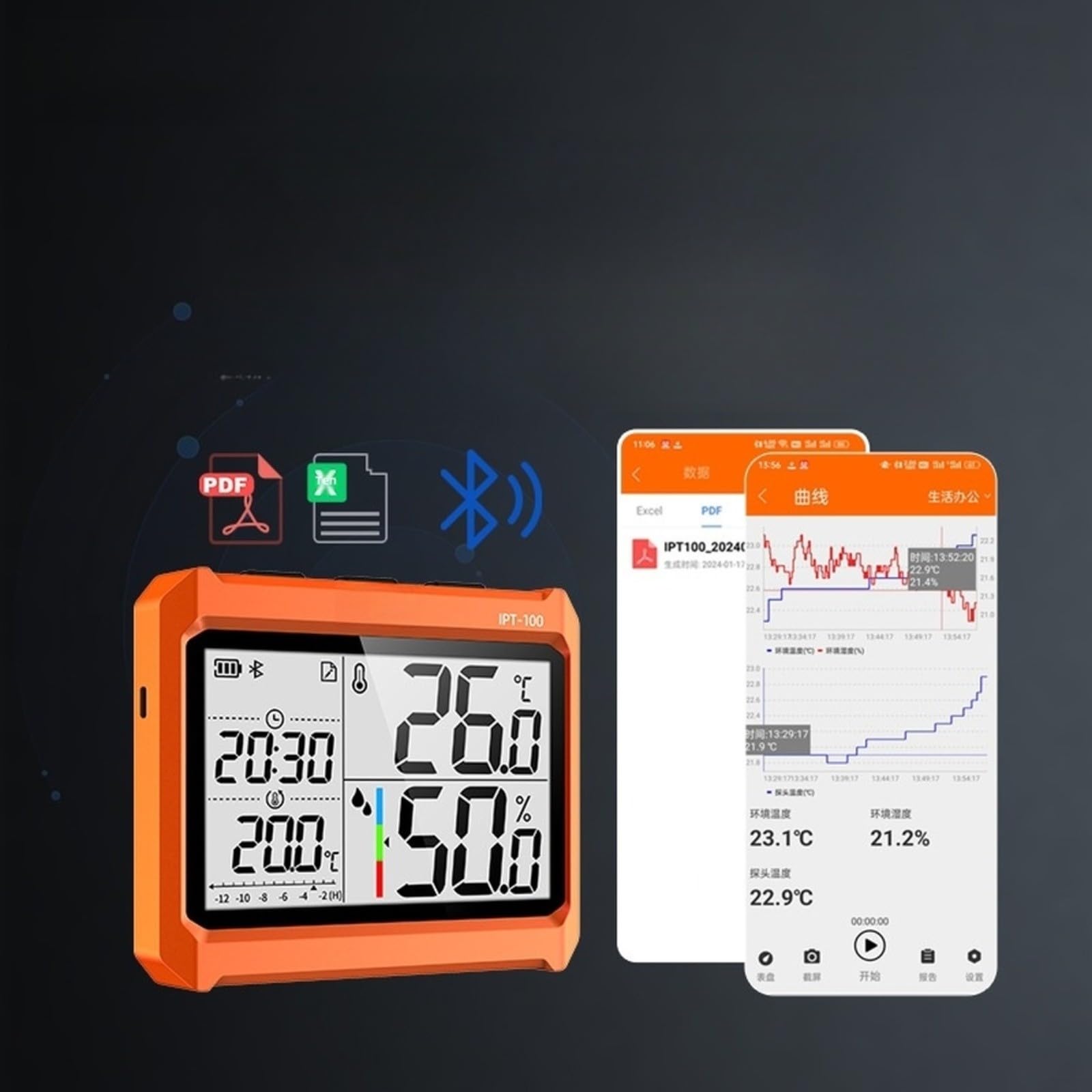 Confezione da 1 misuratore di umidità di temperatura wireless industriale ad alta precisione termoigrometro con app di registrazione dei dati per il monitoraggio del magazzino di laboratorio