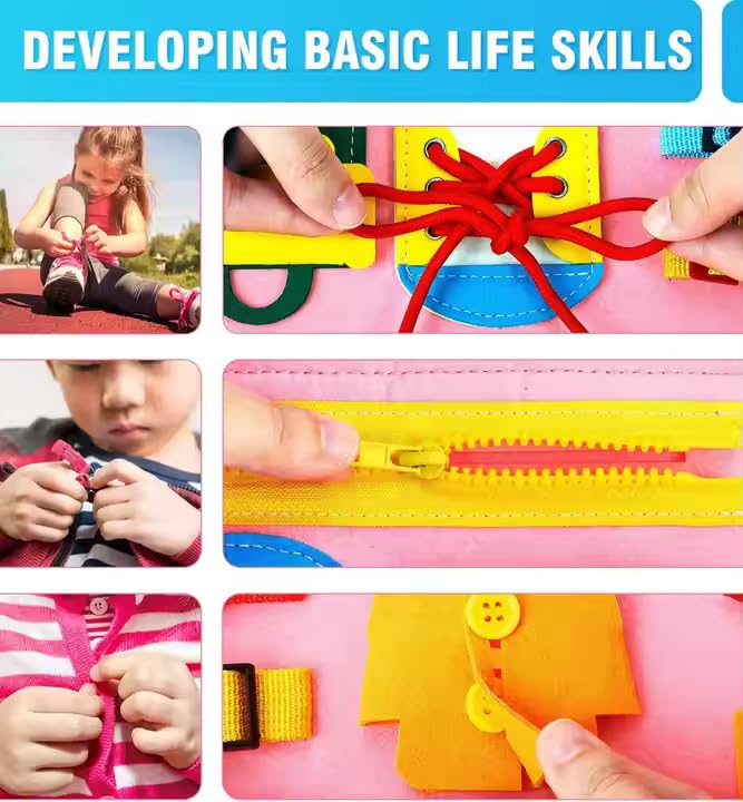 Image of Busy Board Game for 1 Year Old, Montessori Toys for 2 Year Old, Baby Travel Sensory Toys for Toddlers, Learning Activities Book For Kids, Birthday Gifts for Toddler (Multicolor - Pink)