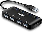 USB 3.0 Hub Splitter - USB Extender 4 Port USB Ultra Slim Data Hub with Individual Power Switch and LED
