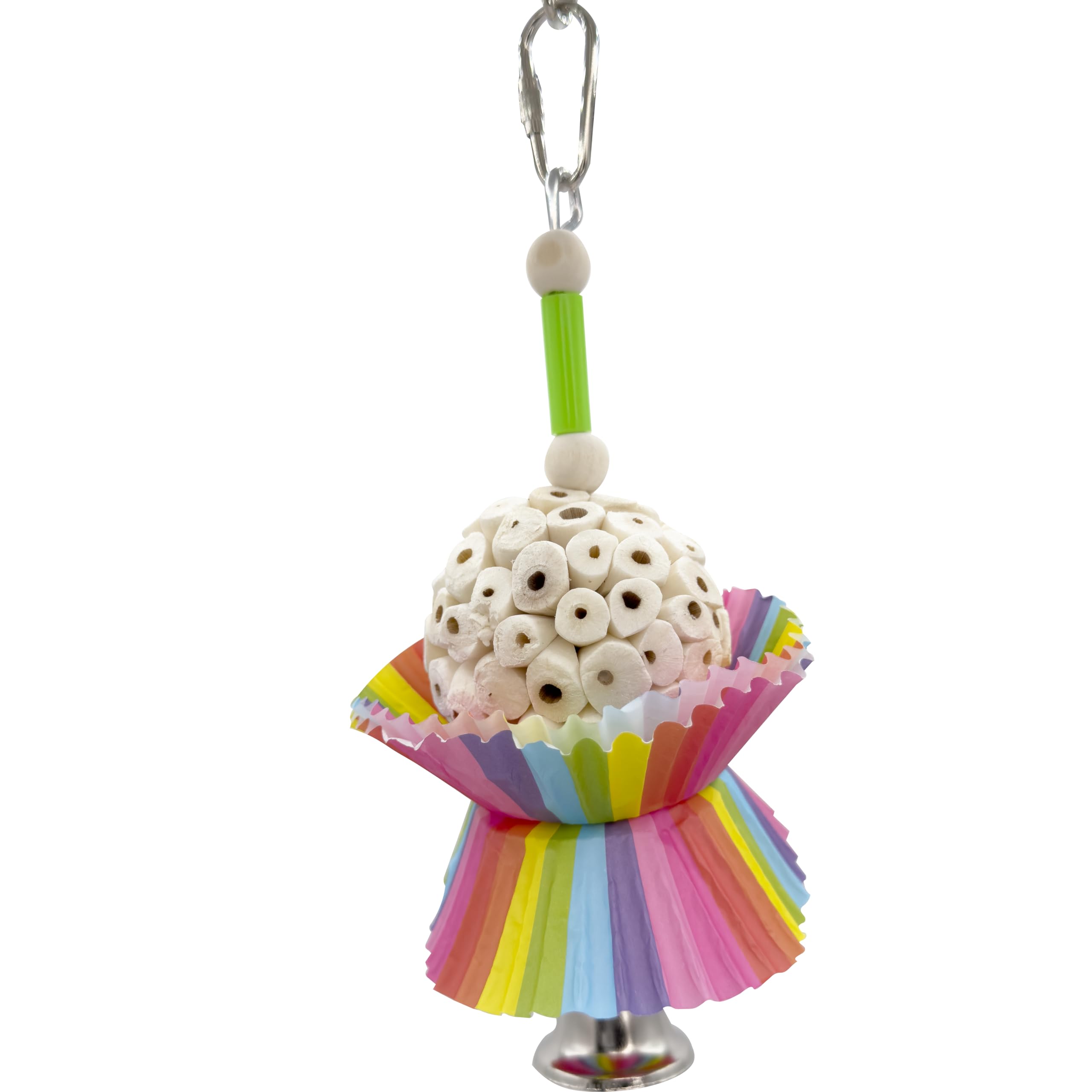 1925 Small Sola Cake - Bird Toy & Cage Accessories For Parakeet, Parrot, Cockatiel, Green Cheek Conure - Natural Wood Ball With Paper Cupcake Shredding Foraging Fun - Soft Destructible Chew Parts