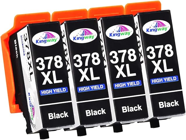 KINGWAY 378XL Ink Cartridges for Epson 378 378XL Ink Black Compatible with Epson Expression Photo XP-8500 XP-8600 XP-8605 XP8500 XP8600 XP8605 Printer - 4 Black