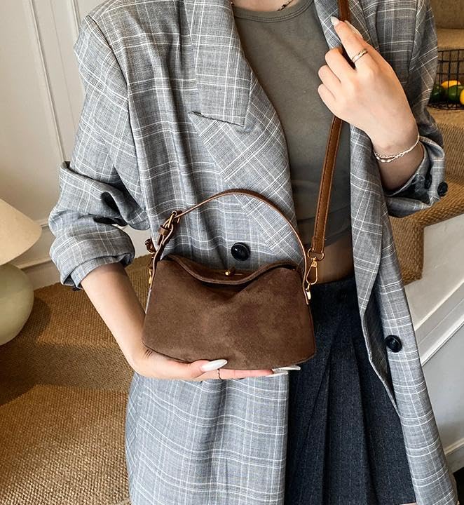 Suede Crossbody Bags for Women Shoulder Bags Fall Winter Handbag Trendy Solid Retro Tote Slouchy Work Bag 20254