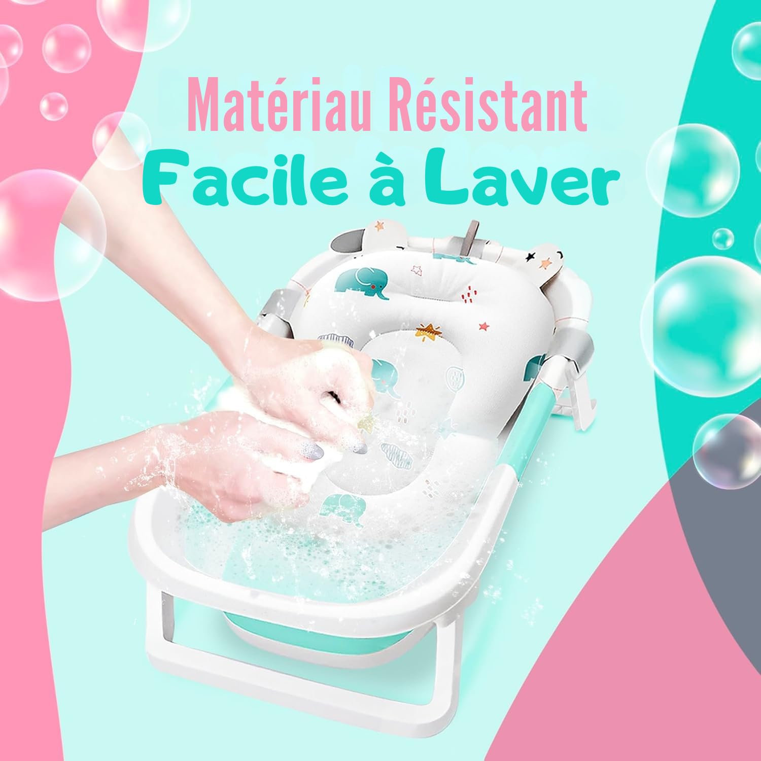 Coussin de Bain Bébé + Pichet de Bain – Coussin Baignoire Bébé Universel – Réducteur Baignoire pour Bébé – Matelas Doux & Antidérapant (Blanc)