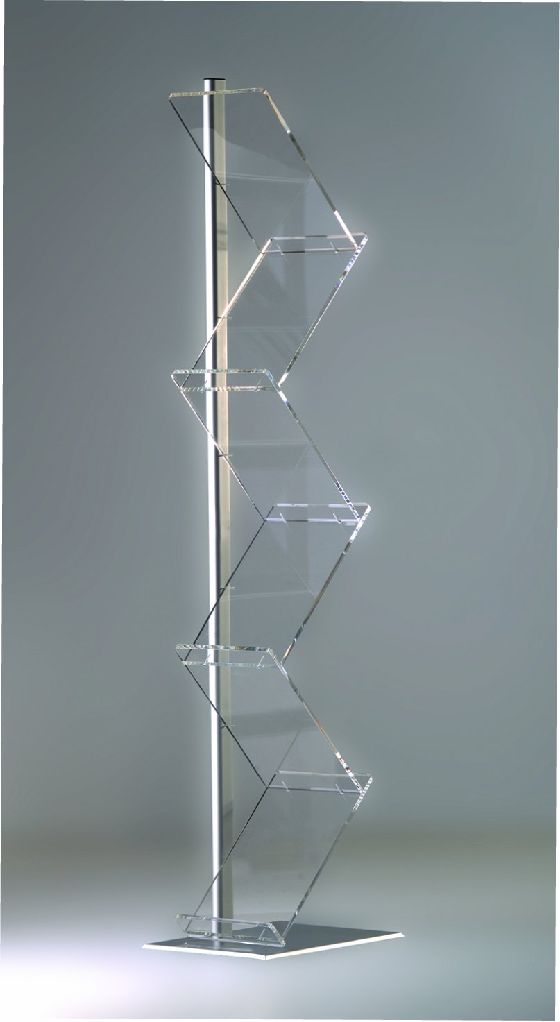 Prospektständer, 6 Fächer DIN A4, BxTxH 300x420x1620 mm, silber