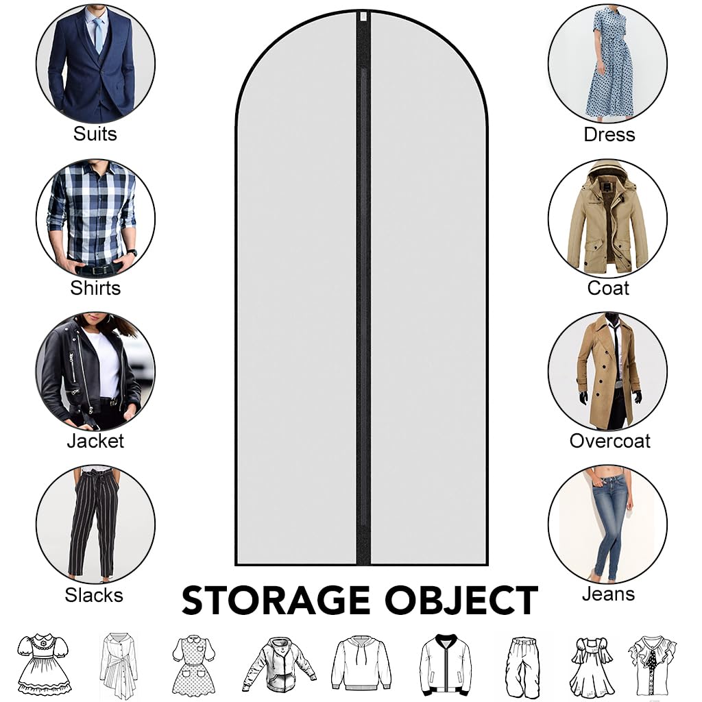 Garment Bags,5PCS Dustproof Garment Covers PEVA Translucent Clothes Covers with Zip Moth Proof Suit Protector Bags Waterproof Dress Covers for Shirts Coats Costumes (60X120cm) - Image 3