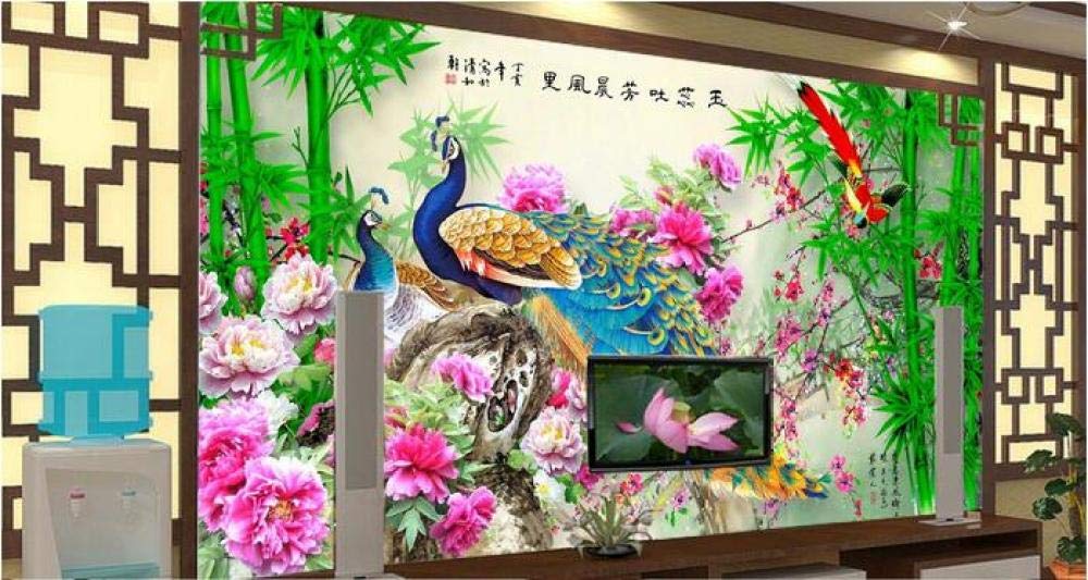 3D tapeta do pokoju niestandardowa mural włóknina naklejka ścienna paw bambus kwiaty i ptaki obraz zdjęcie tapeta ścienna 200 cm (dł.) × 140 cm (wys.)