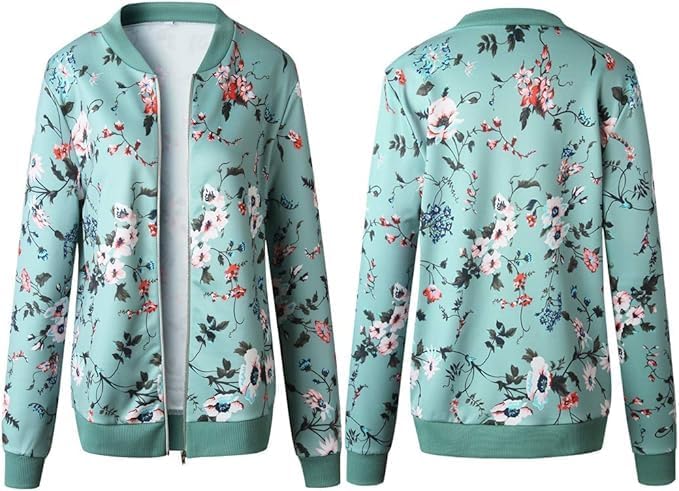 Miniatura 6 de ECOWISH - Chaqueta bomber casual con estilo floral y cierre para mujer, ligera, corta, diseño de camuflaje, sin forro, ropa exterior, rompevientos