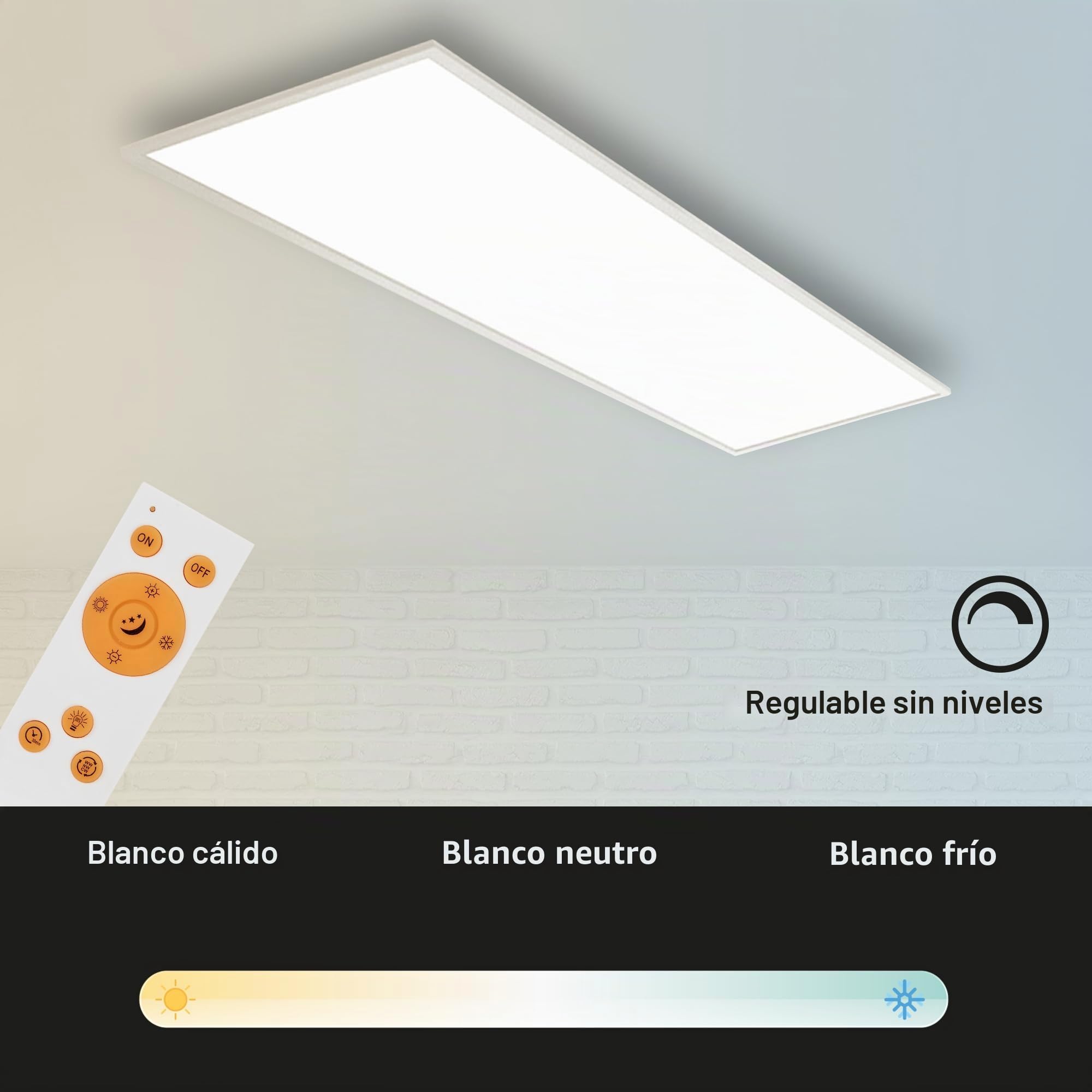 Briloner - Panel de Techo LED, Panel LED Techo Regulable, Control de Temperatura de Color, Control Remoto, 18 W, 1800 Lúm, 120x30 cm, Plafon LED Techo, Lampara Cocina Techo, Paneles LED, Blanco