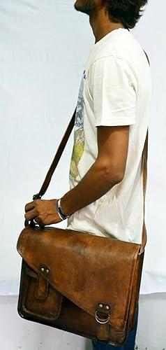 Miniatura 3 de 15 "nuevo marrón para hombre genuino vintage cuero mensajero bolso hombro portátil, Marrón