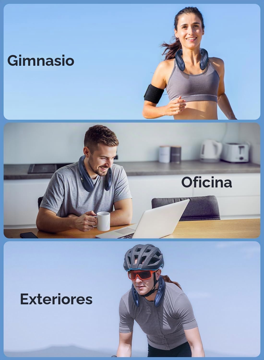 Aire acondicionado de cuello portátil, ventilador de cuello 2 en 1 para exterior/oficina/viaje (azul oscuro, K019)