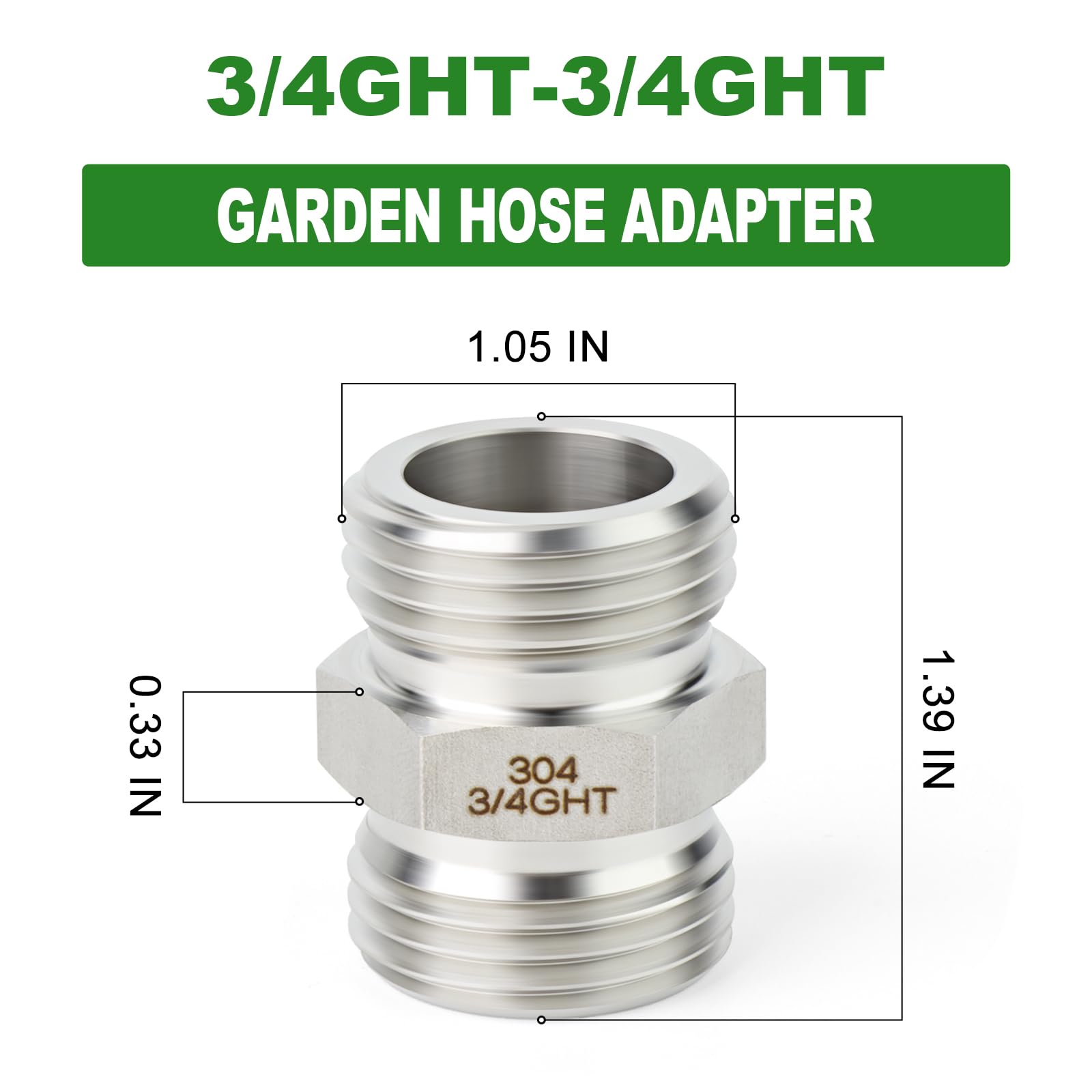TAISHER 5 adaptadores de manguera de jardín de acero inoxidable 304, conector de manguera de jardín macho de 3/4 pulgadas GHT macho x 3/4 pulgadas GHT macho con arandelas