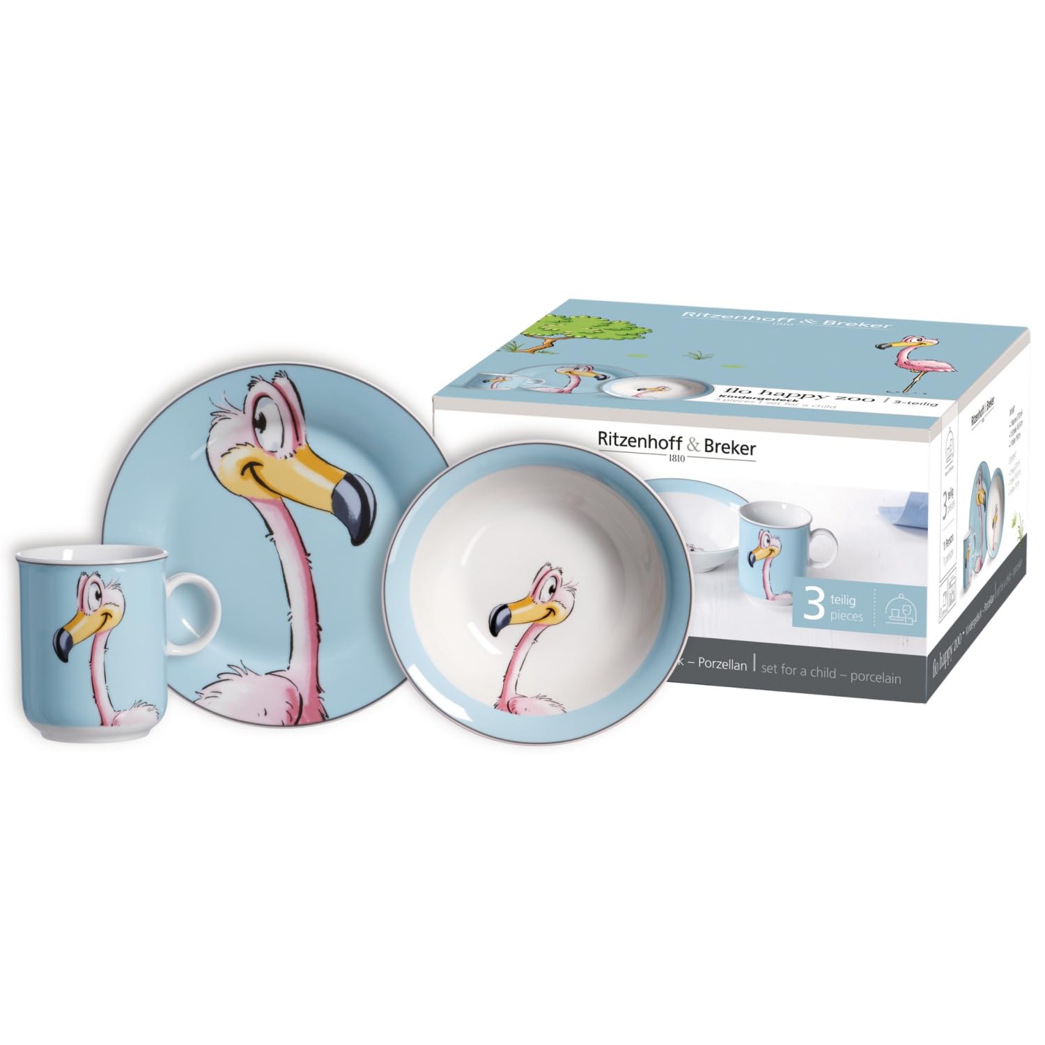 Vaisselle enfant flamant rose 3 pièces Ritzenhoff & Breker Happy Zoo