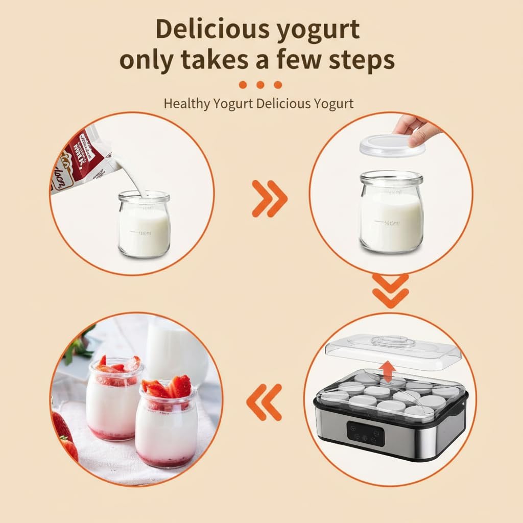 Joghurtbereiter, Automatischer Digitaler Joghurt Maker, Griechischer Joghurtmaschine mit Temperatur- und Timer, mit 9 170 ml Joghurtbechern, Perfekt für den Heim-Bio-Joghurt, BPA-frei, 40 W (Silver)