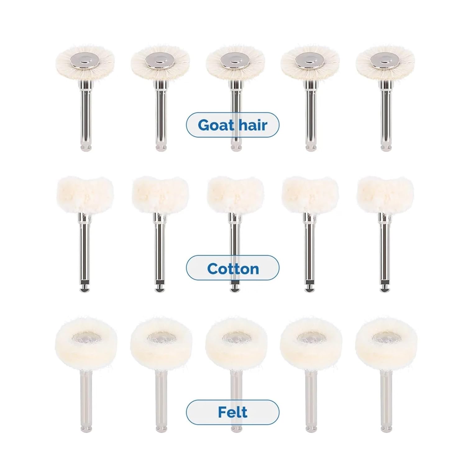 5 Pcs Polishing Brushes, Felt/Cotton/White Goat Hair, Very Fine Grit, Compatible with Angle Grinder, Die Grinder, White