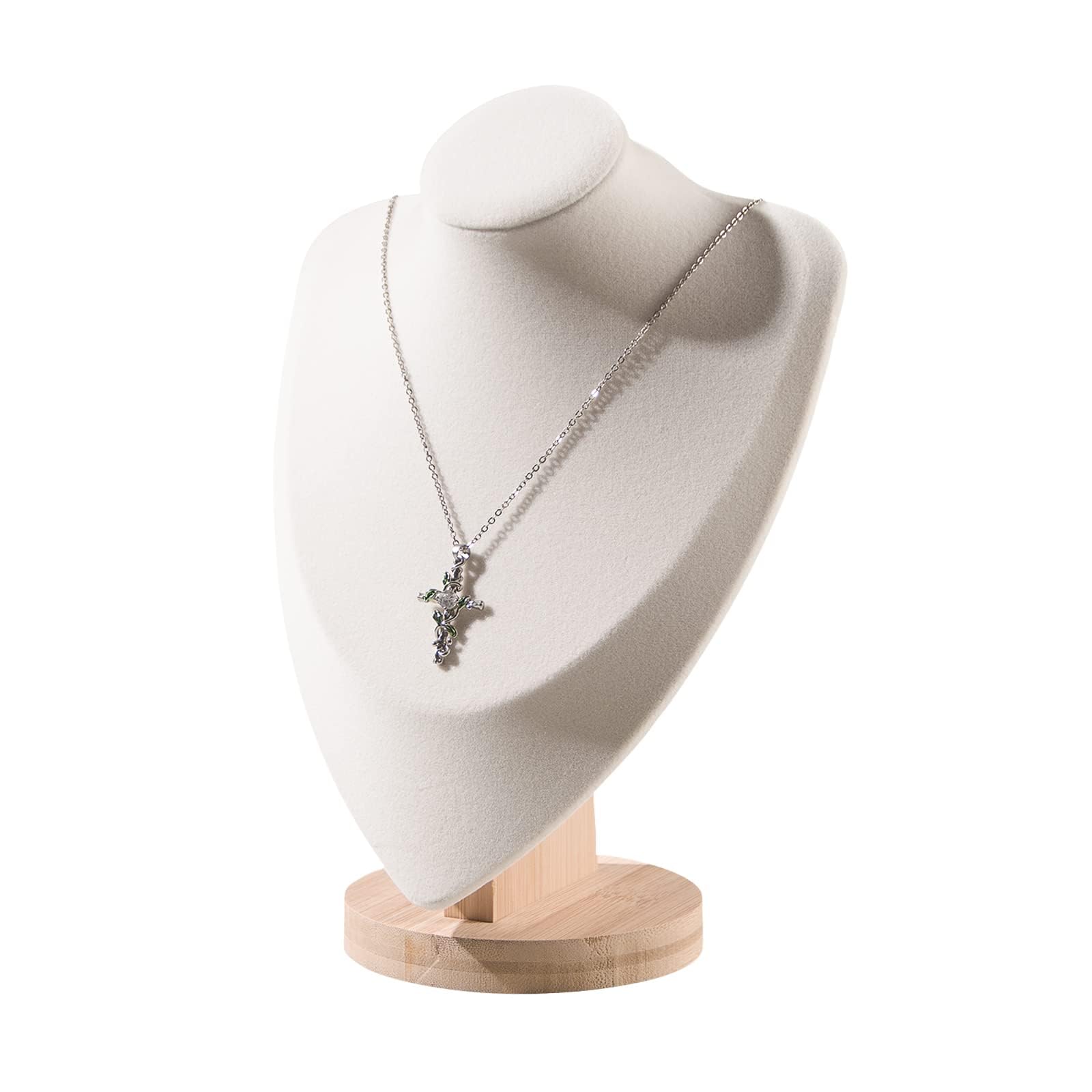 Jewelry Display Mannequin Bust,Necklace Display Stand Scratchproof Model Solid Wood Chain Bust Stand,Necklace Photography,Jewellery Rack,Home,Store Show (Beige Velvet, L)