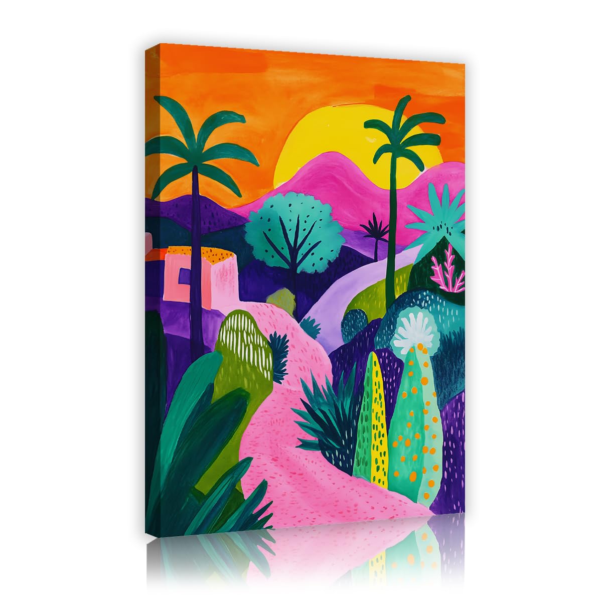 Via Vela Tropical Landscape Framed Canvas Wall Art Henri Matisse Style Colorful Palm Tree Sun Picture Fauvism Abstract Nature Poster For Living Room Decor 80x120cm