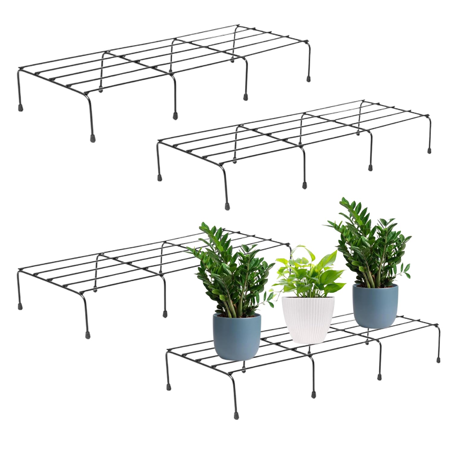 VINAMRA28 - 24inch Heavy Duty Anti Rust Metal Plant Stand / Pot Stand with Bottom Rubber Grip for Home Balcony Indoor Outdoon Garden | Capacity upto 100kg (Black (Pack of 4)) | LxWxH- 24x8.5x4inch (B0CZR57TRK) Amazon Price History, Amazon Price Tracker