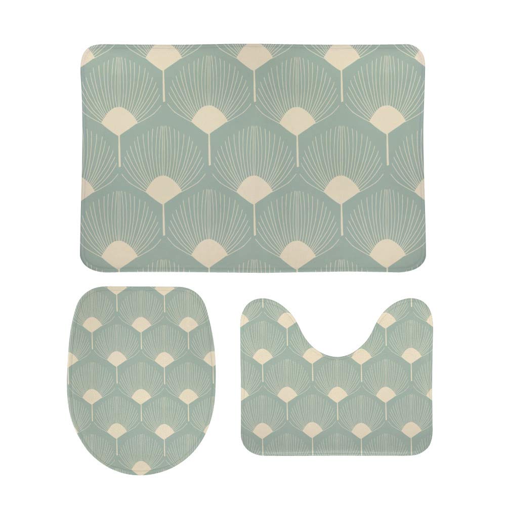 Tapis de salle de bain en éventail lot de 3 avec contour U et couverture de WC lavable