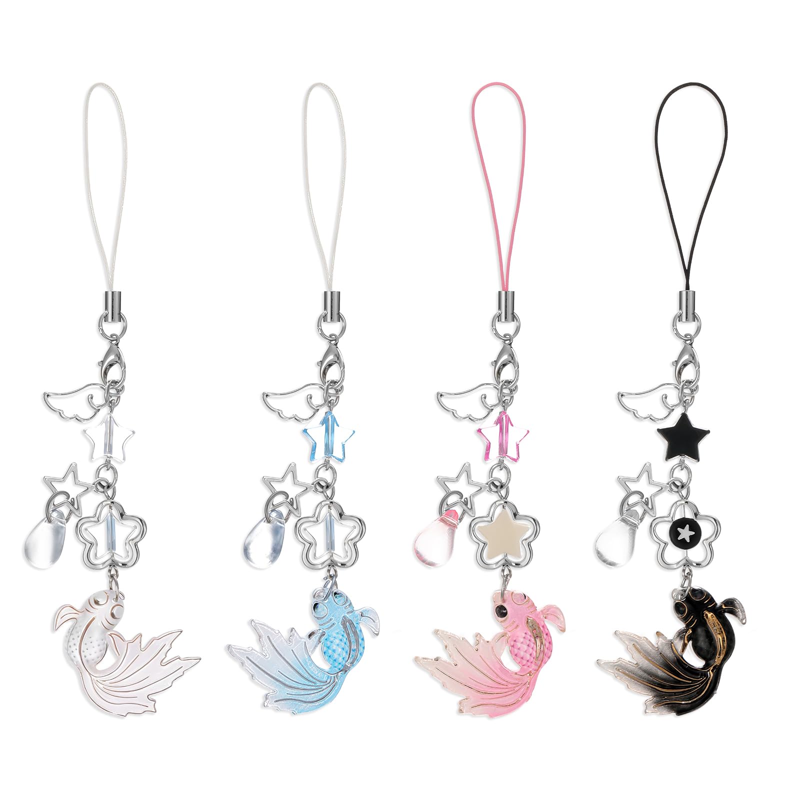 4Pcs Cute Phone Charm Mobile Koi Star Pendant Decor Detachable Anti Theft Strap Decorative Charms for Camera Bag Cellular Telephones Case Suitable for