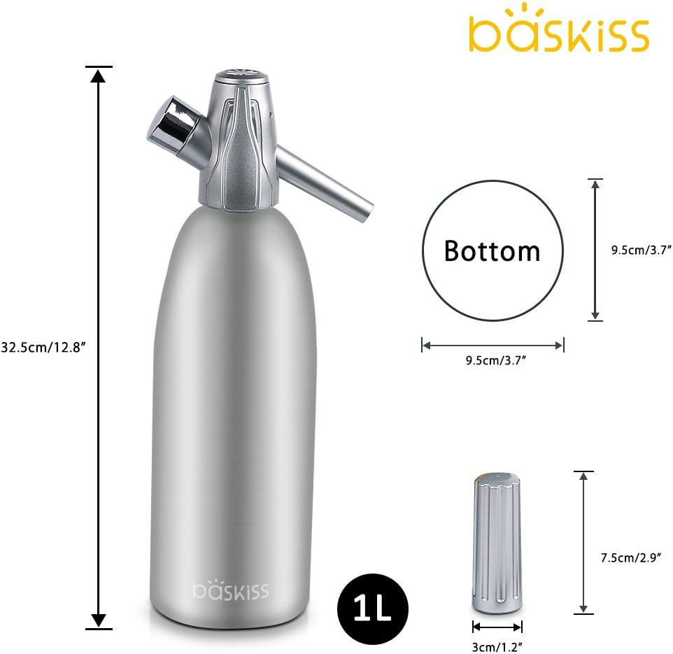 Baskiss Soda Siphon Maker, Making Sparking Water for Juice Drinks Cocktail, 1 Liter