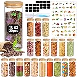 BGraceyy 16 oz 20 pcs Glass Jars with Bamboo Lids, Stackable Clear Food Storage Jars, Airtight Kichen Glass Pantry Storage Containers with Lids for Rice, Candy, Sugar, Flour, Nuts, Cookie, Spice