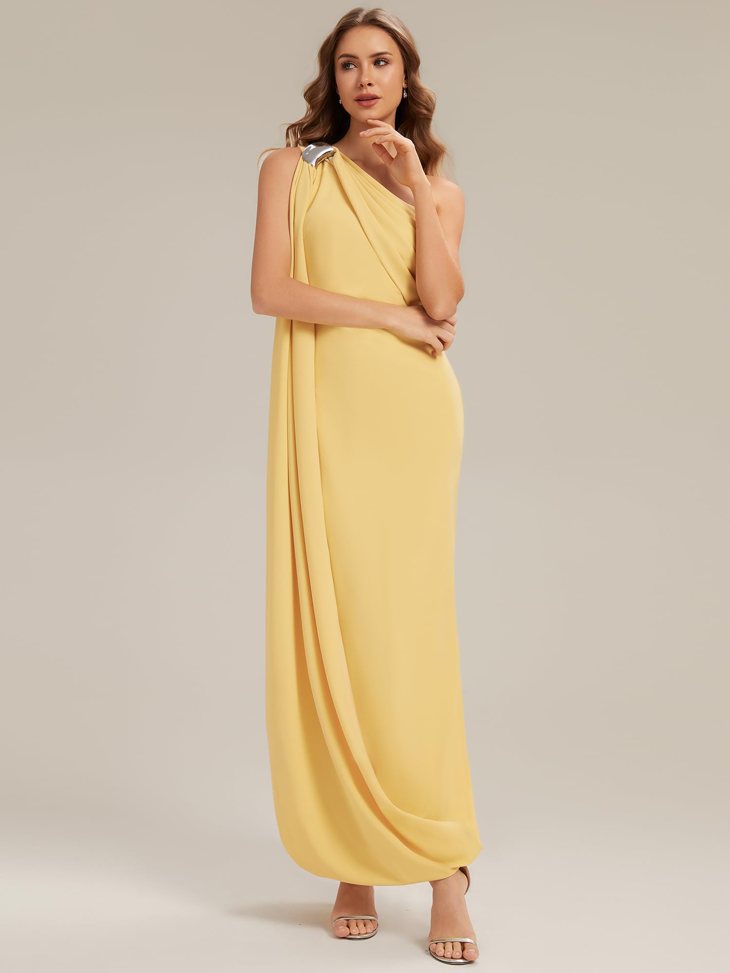 Ever-Pretty Robes d'invité de Mariage Col asymétrique sans Manche Tricot Maxi Robe Droite EG02698