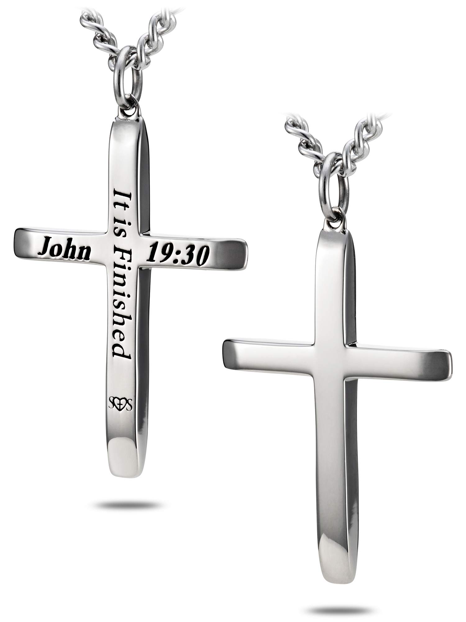 Shields of Strength John 19:30 Cross Necklace for Men Stainless Steel or Gold Plated Christian Jewelry – Engraved “It Is Finished” Tapered Cross