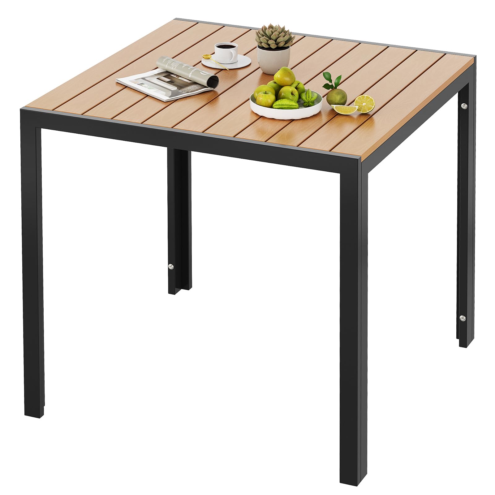 LIFERUN Table de jardin aluminium WPC 75x75 cm résistante aux intempéries Noir