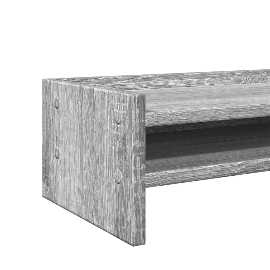 Supporto per monitor in legno grigio sonoma, 42 x 24 x 16 cm, con 2 ripiani, per monitor fino a 25 kg, da scrivania, per ufficio domestico