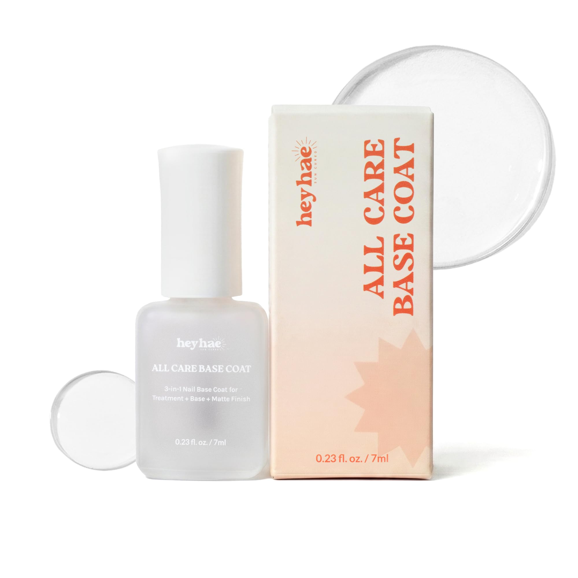 heyhae All Care Base Coat, 3-in-1 Nail Strengthener Matt Finish, 0.23 fl oz