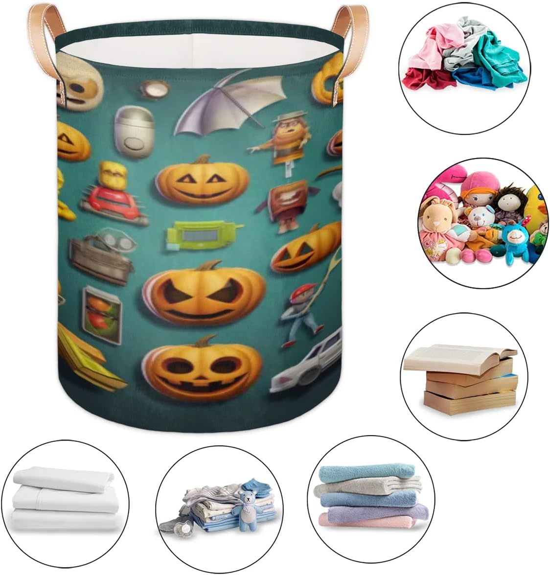 Accessories Halloween Round Laundry Basket with Handles 70L Large Laundry Hamper Collapsible Polyester Dirty Clothes Storage Bucket Tall Organizer Basket for Nursery Bathroom Decor