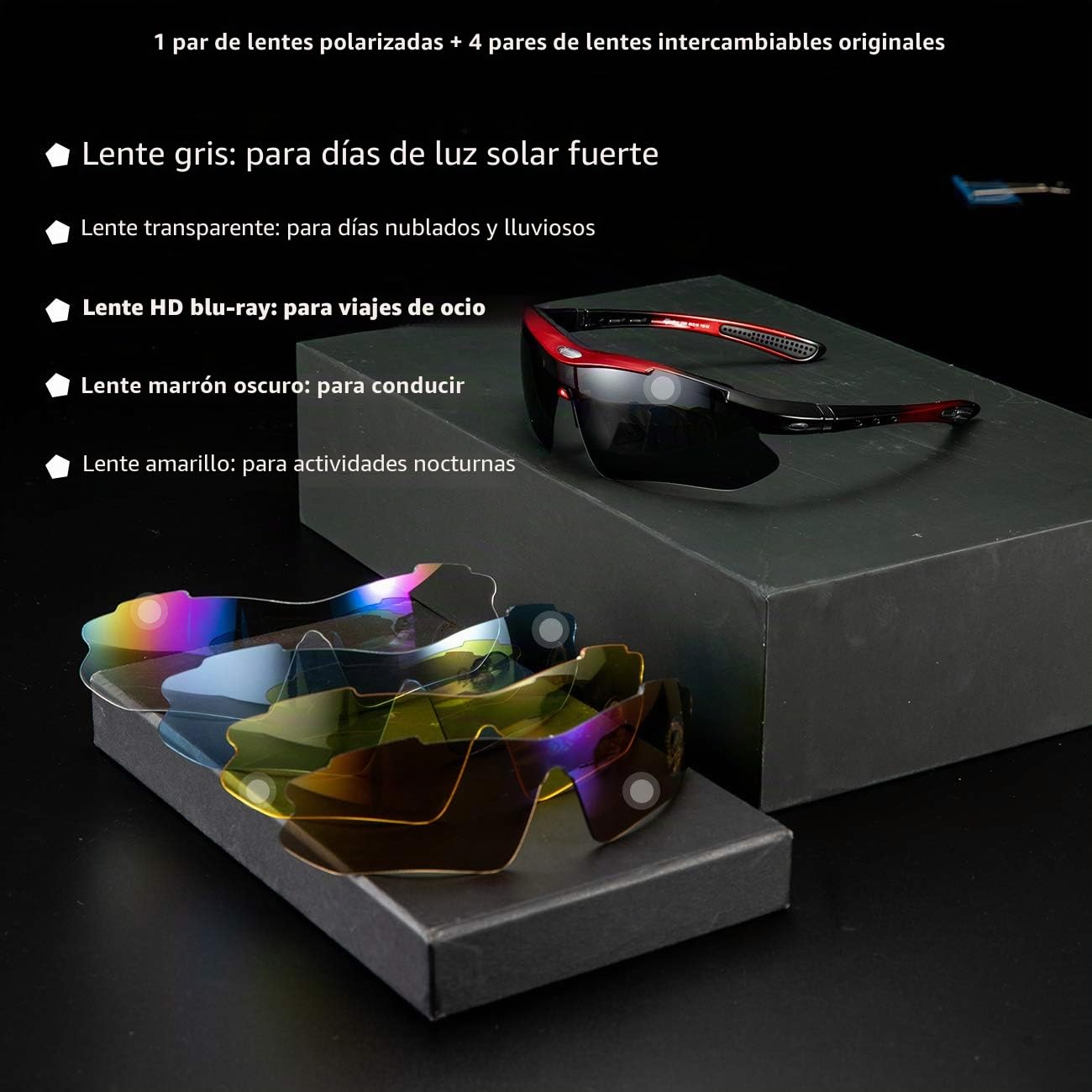 ROCKBROS Gafas de Sol Polarizadas Ciclismo 5 Lentes Intercambiables Protección UV 400