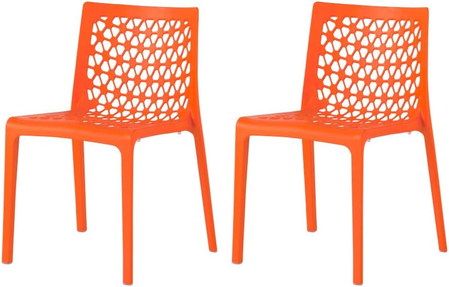 Lagoon Milan Orange Stackable Patio Dining Chair - 2 Pcs/Set