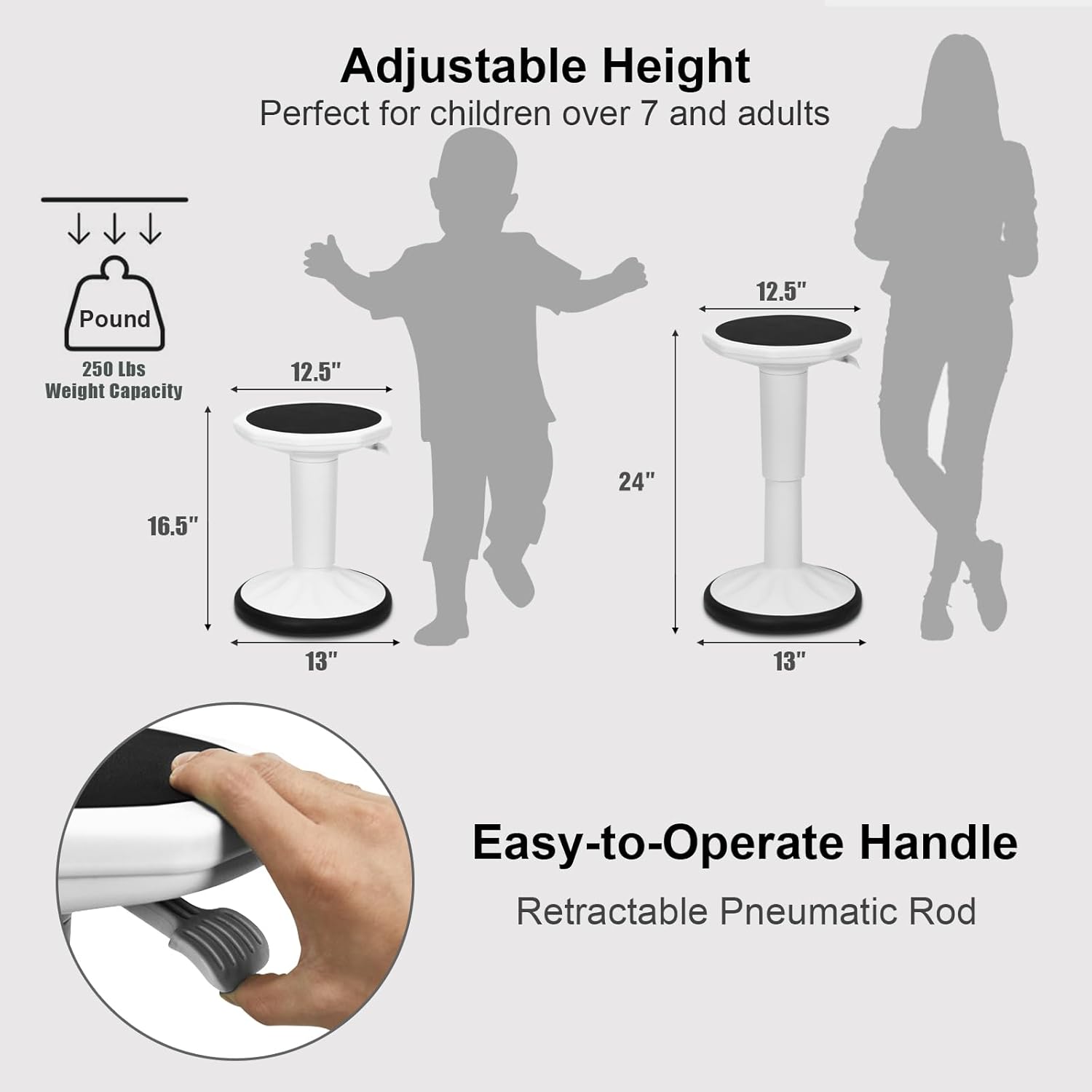 Giantex Wobble Stools for Classroom Seating, Wiggle Stool with Adjustable Height, 24" Active Learning Stool, Sitting Balance Chair for School, Office Stand Up, Flexible Seating Wobble Chair (White)