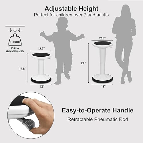 Miniatura 3 de Giantex Taburetes tambaleantes para asientos de aula, taburete meneo con altura ajustable, taburete de aprendizaje activo de 24 pulgadas, silla de