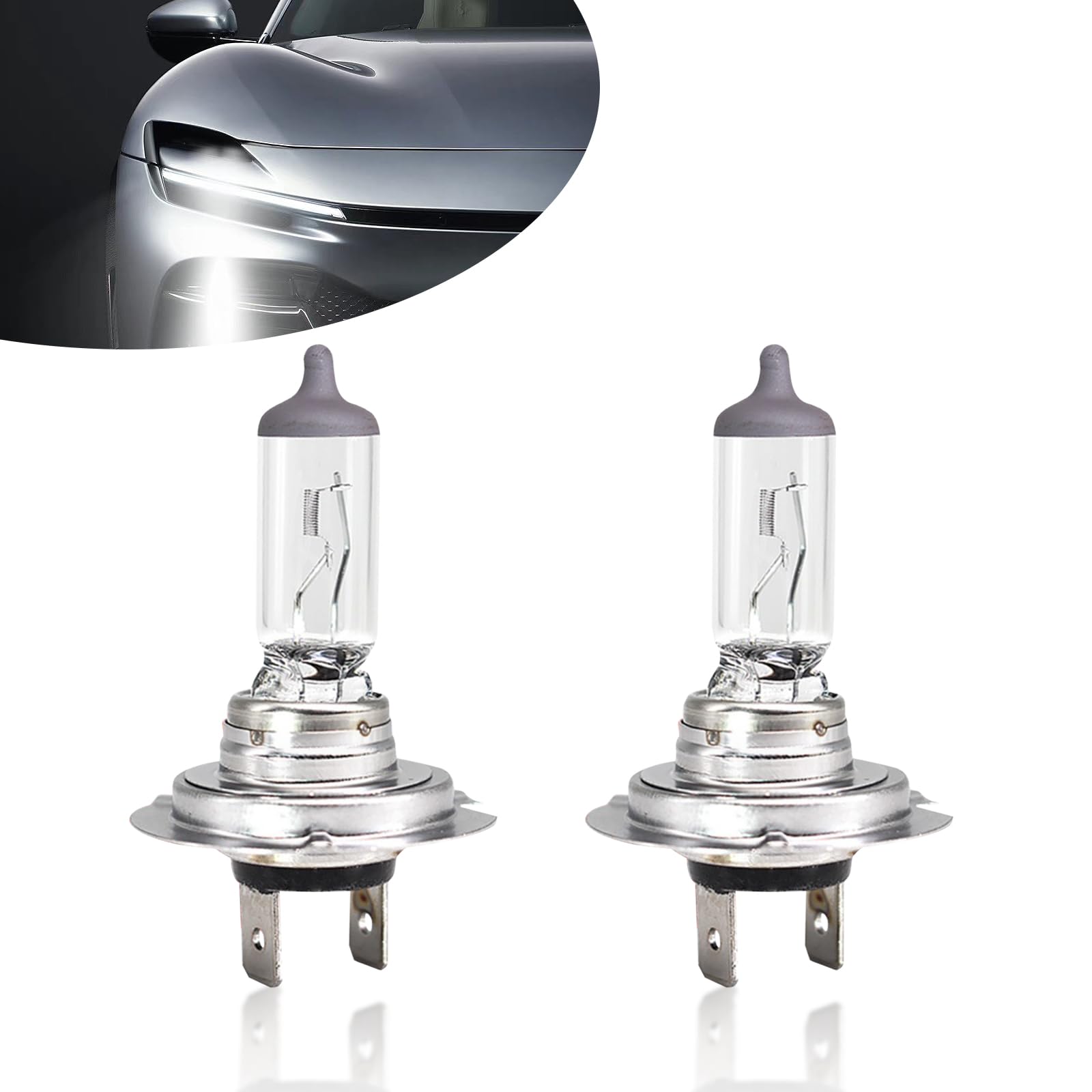UGSHY H7 Halogen Headlight Bulb, Super Bright Auto Halogen Lamp, 12V 55W Fog Light Replacement, High/Low Beam Universal for Cars, Trucks, 2 Pack (