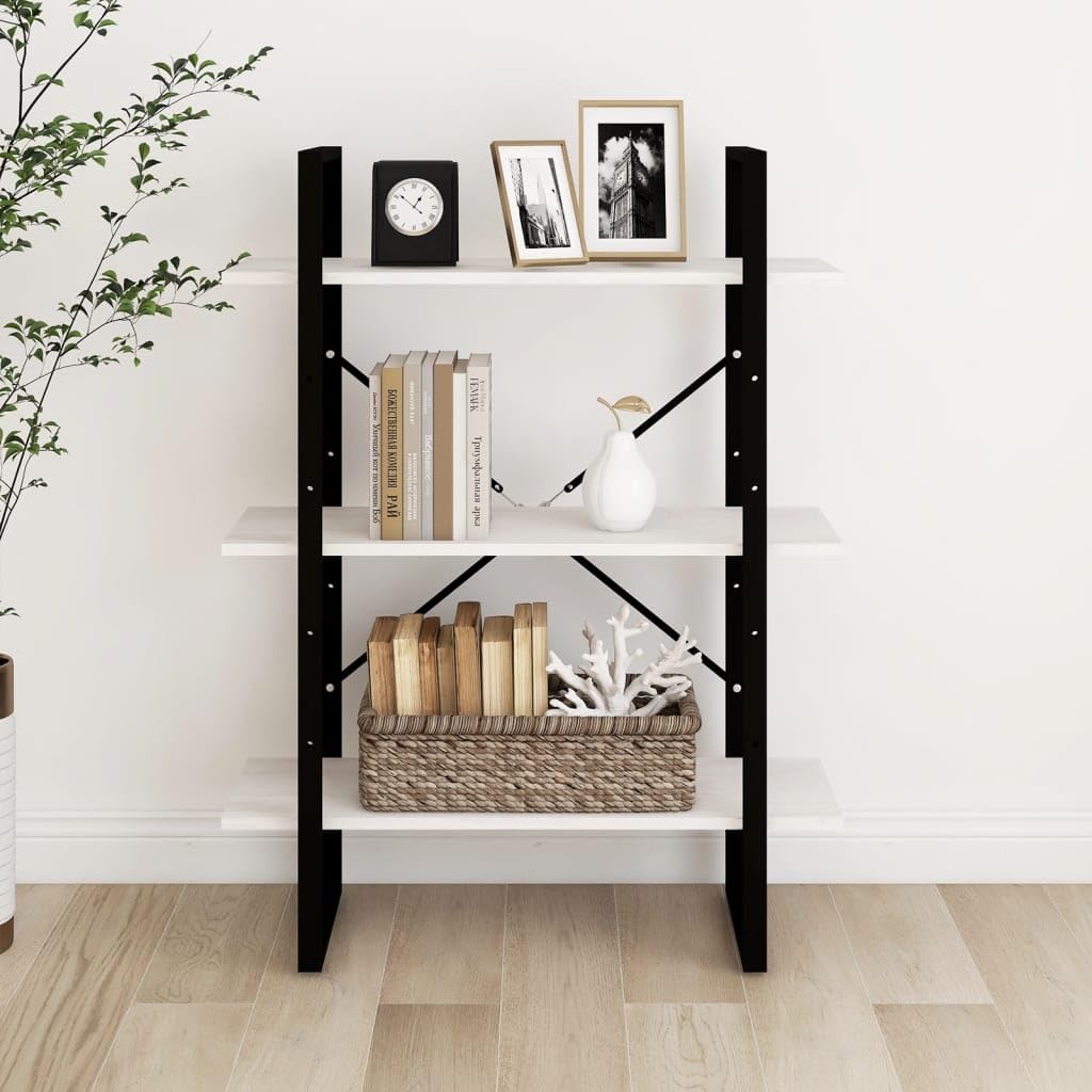 Bücherregal Weiß 80x30x105 cm aus Massivholz Kiefer, Regal mit 3 Fächern für Deko und Aufbewahrung, pflegeleicht mit feuchtem Tuch