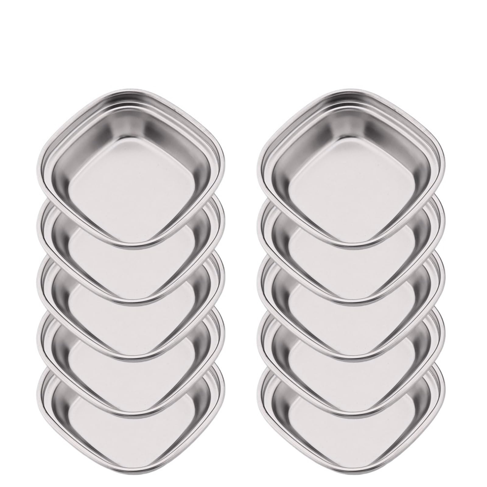 UBOHUZ 10Pcs Golden Stainless Steel Divided Condiment Tray - BBQ Sauce Plate For Dipping Seasoning Vinegar Spices Ketchup Salt Sugar for Kitchen Condiment(Silver)