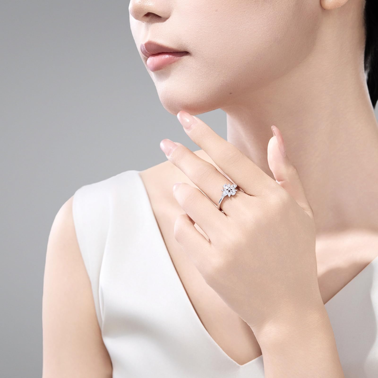 Anelli Matrimonio, Elegante Anello di Matrimonio Comfort Fit per Lei con Fiore di Moissanite in 9K/14K/18K Oro Bianco/Platino 950 da Donna