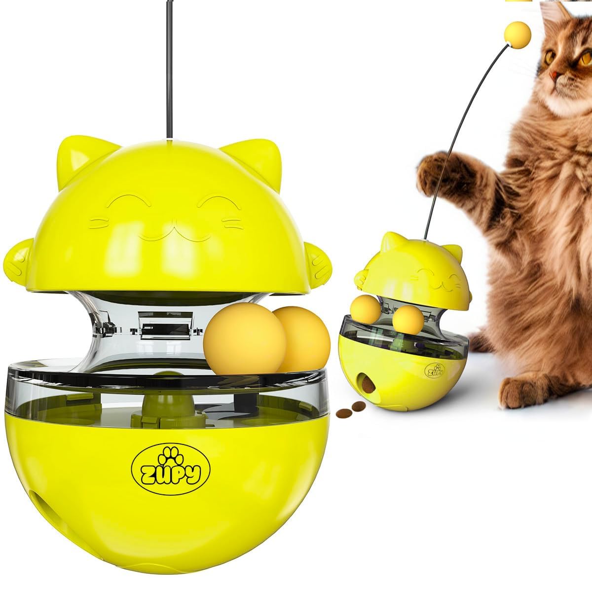 ZUPY Interactive Cat Toy with Food Dispenser, Healthy Fun Activity for Cats and Kittens, Kitten Toy with Track Ball & Wand to Engage Cats, Cat Accessory for Playful Cats and Curious Kittens Yellow (B0CL6FZZPV) Amazon Price History, Amazon Price Tracker