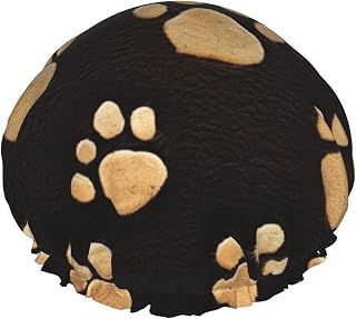 Dog Paw Prints Printed Shower Cap for Women Waterproof Bath Caps Reusable Double Layered Shower Hat Bathing Shower Caps for Men Ladies Spa Salon