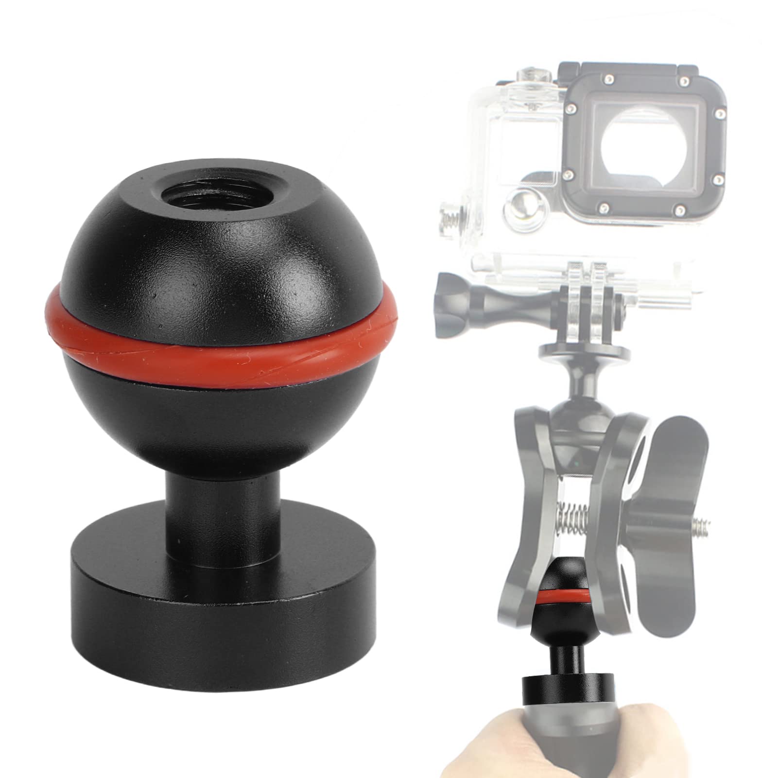 Akozon Kugelhalterungsadapter Unterwasser-Kugelarmadapter Tauchlampe Kugelkopf Anodisieren von Harter Beschichtung von Aluminiumlegierungen Kugelkopf(Schwarz)