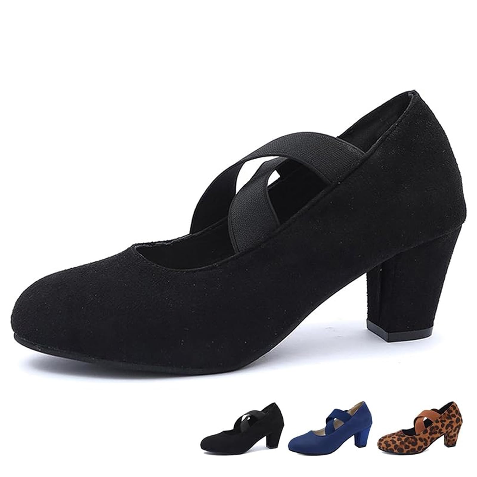 Tacones altos casuales con correa cruzada para mujer, tacones de bloque medio Mary Jane con correa al tobillo, zapatos de corte para mujer, zapatos de trabajo de apoyo cómodo