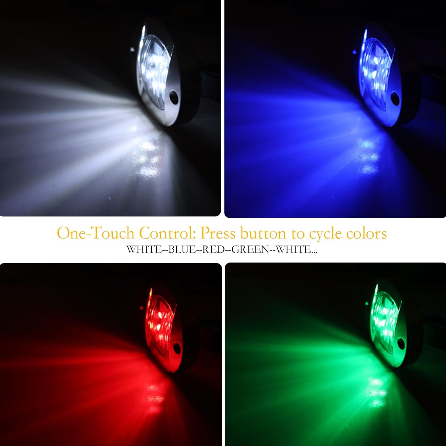 6Pcs 3 Inch Waterproof RGBW Marine LED Lights, Surface Mount, 12V, Navigation Courtesy Light for Pontoon, Kayak, Sailboat, Transom Stern Cabin